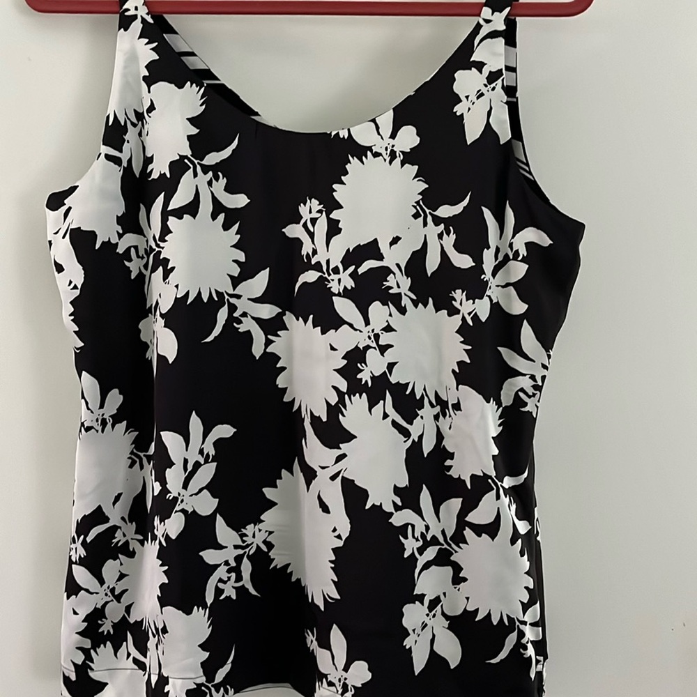 Black and White Stripes/Flowers Sleeveless Tank